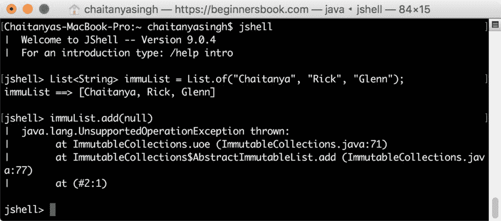 UnsupportedOperationException while adding null element to an immutable list