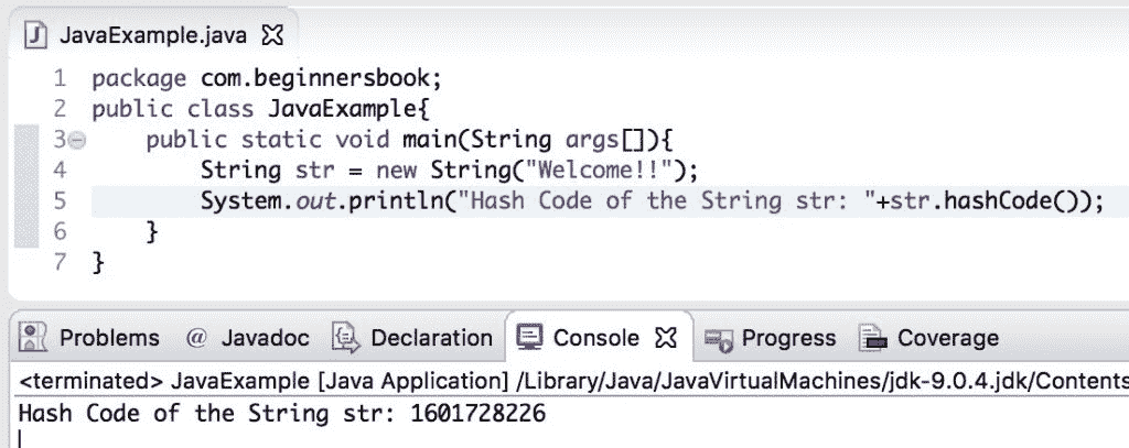 Java String hashCode() method example