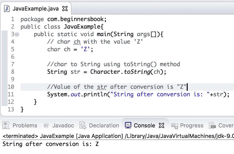 Java convert char to String example