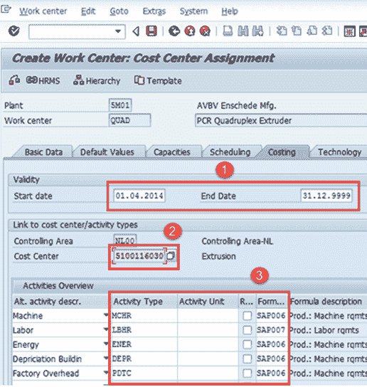 Work Center in SAP PP: Create, Change, Display
