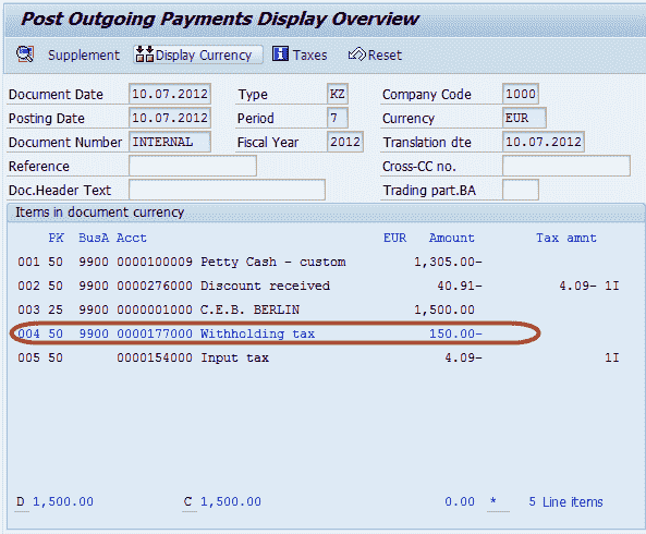 Withholding Tax in SAP during Vendor Invoice & Payment Posting