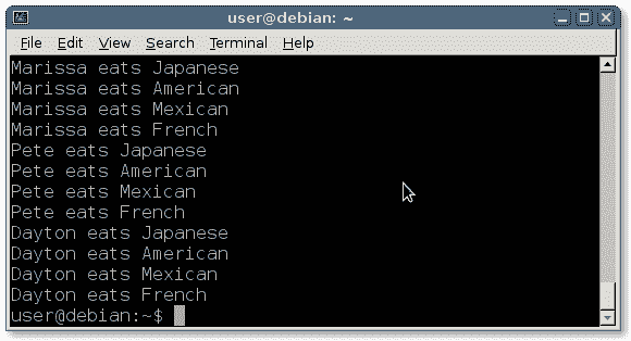 nested loop output