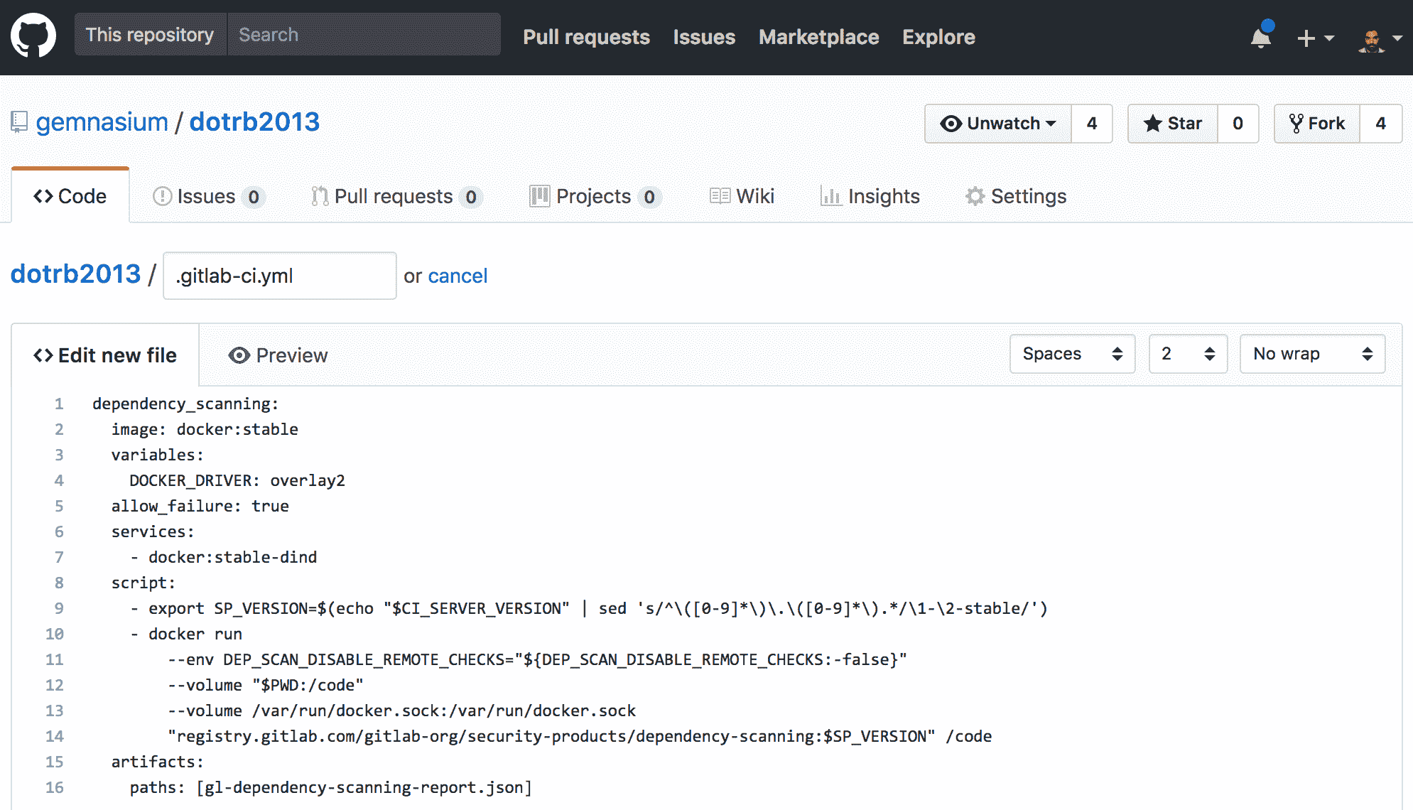 Edit gitlab-ci.yml file