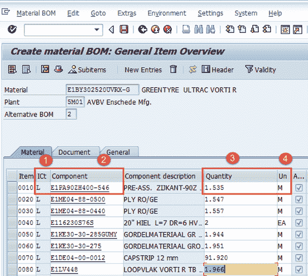 Bill of Material (BoM) in SAP PP: Create, Change, Display