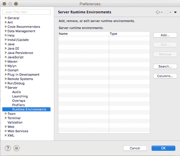 Eclipse server preferences