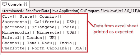 excel console output