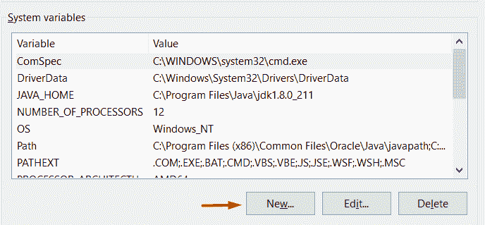 System variables java maven example install