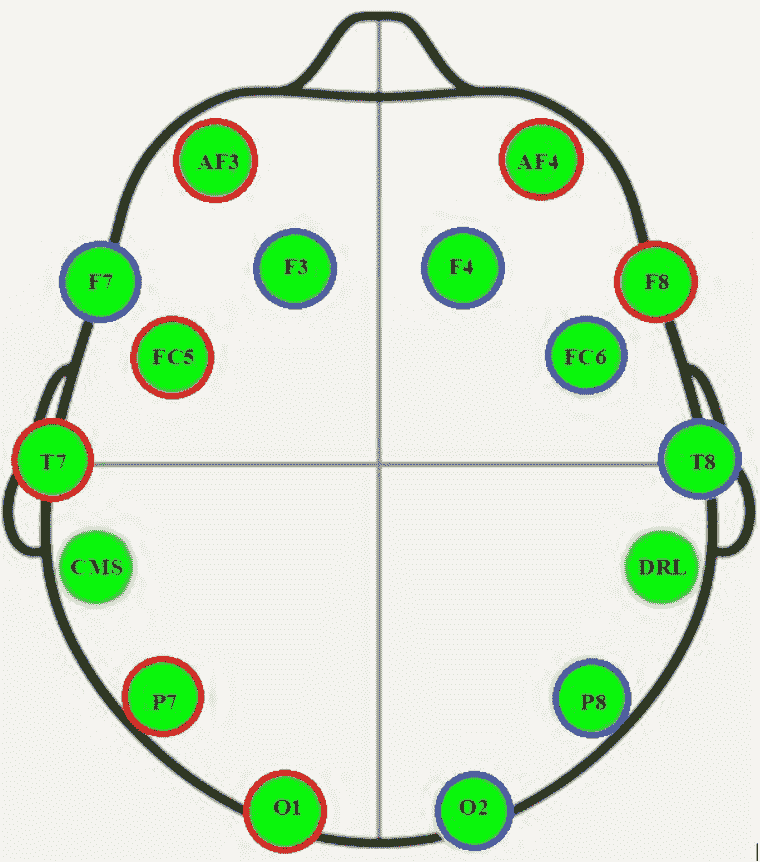 Cartoon of where EEG sensors were located on the subject