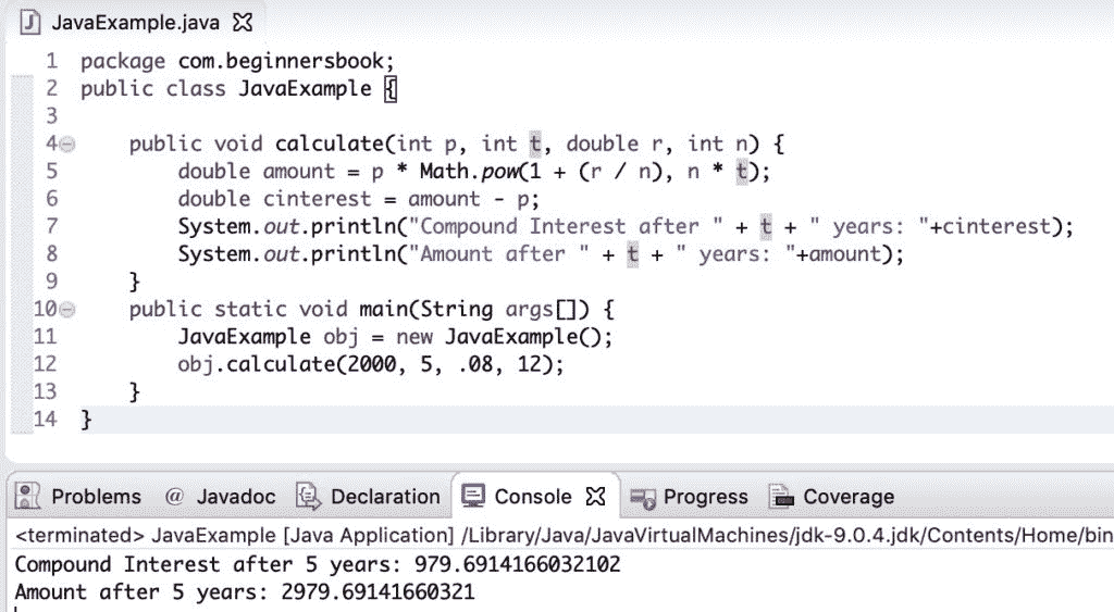 Java Program to calculate compound interest