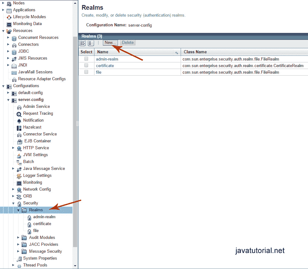 Glassfish server configuration security realms