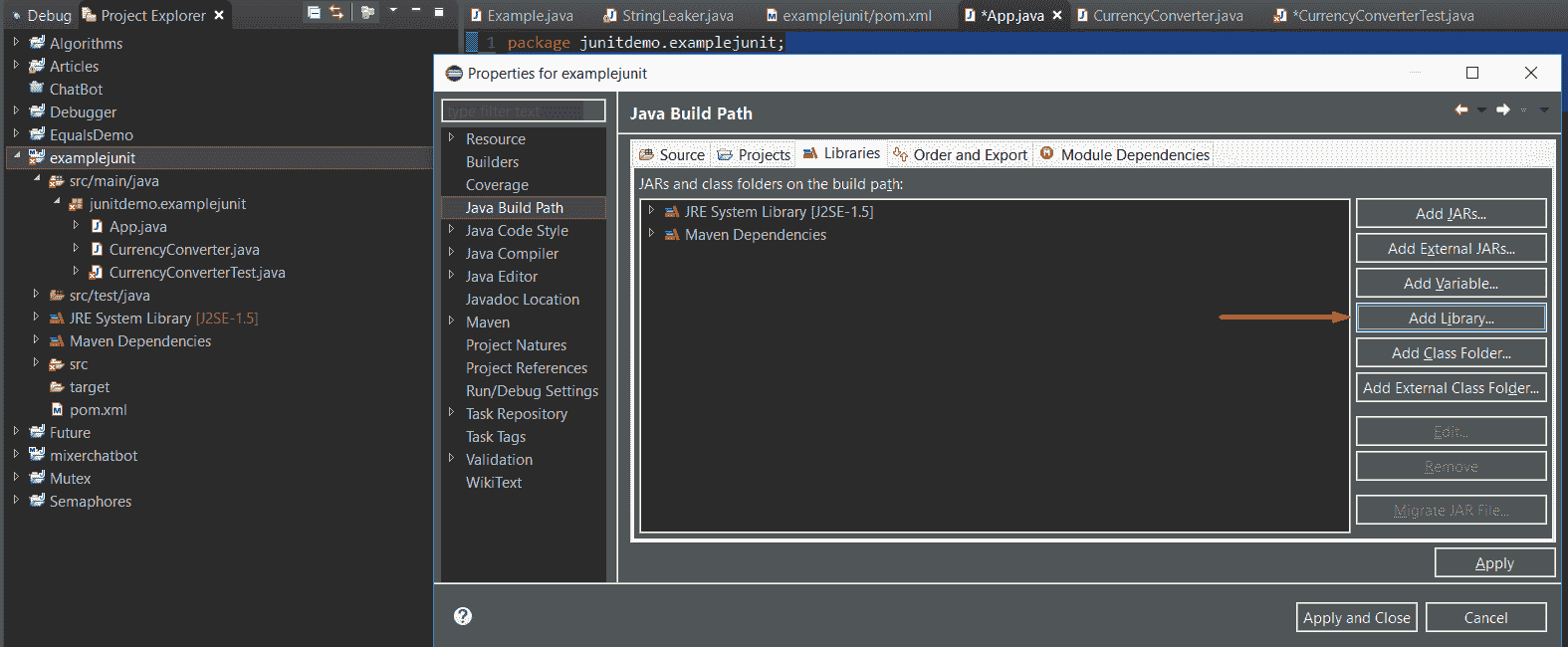Adding JUnit as a library in Eclipse