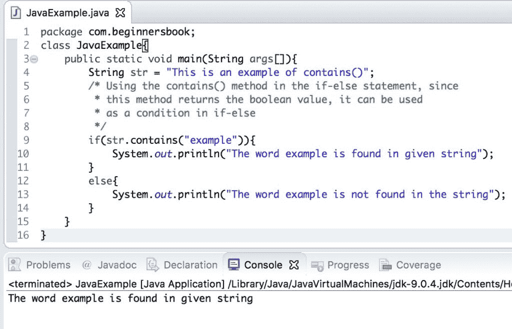 Java String contains method example
