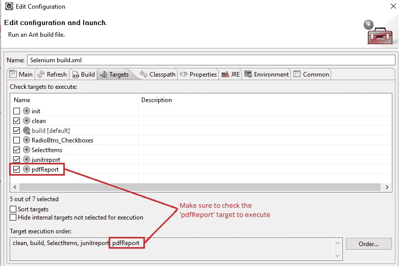 PDF target configuration