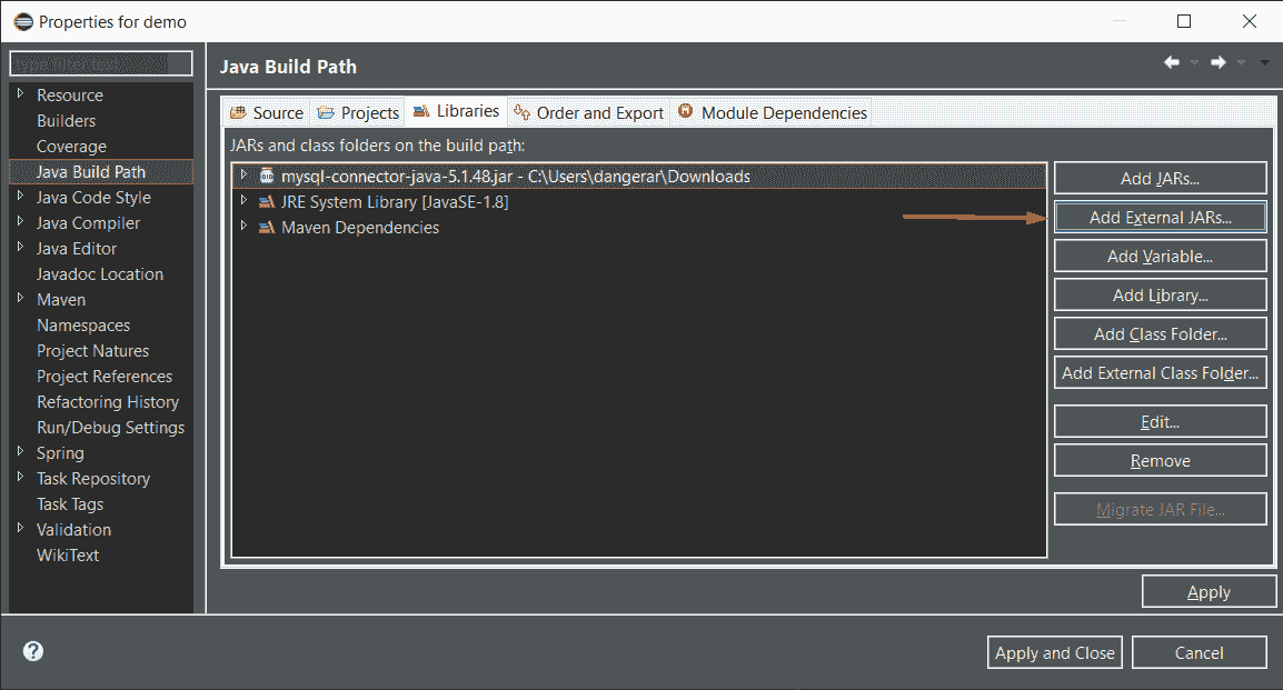Add External JAR file in Eclipse IDE Java Spring