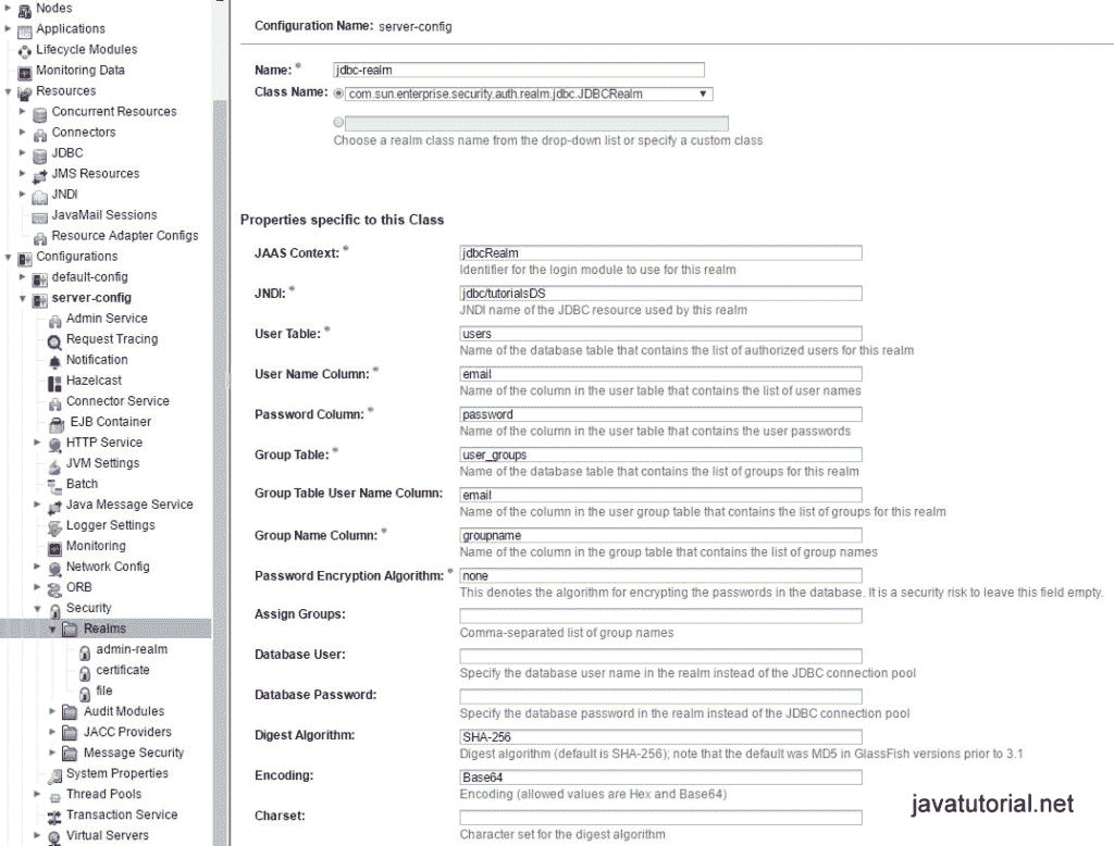 Create new JDBC security realm