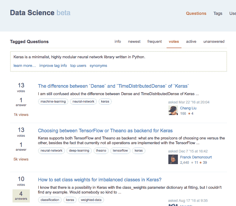 Keras tag on DataScience Stack Exchange