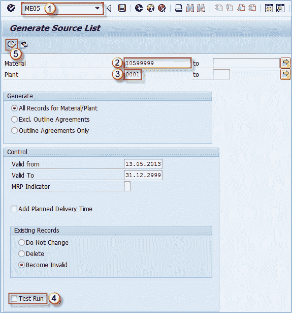 How to Create a Source List Determination: SAP ME05