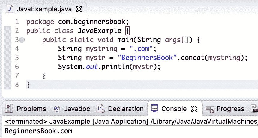 Java String concat method example