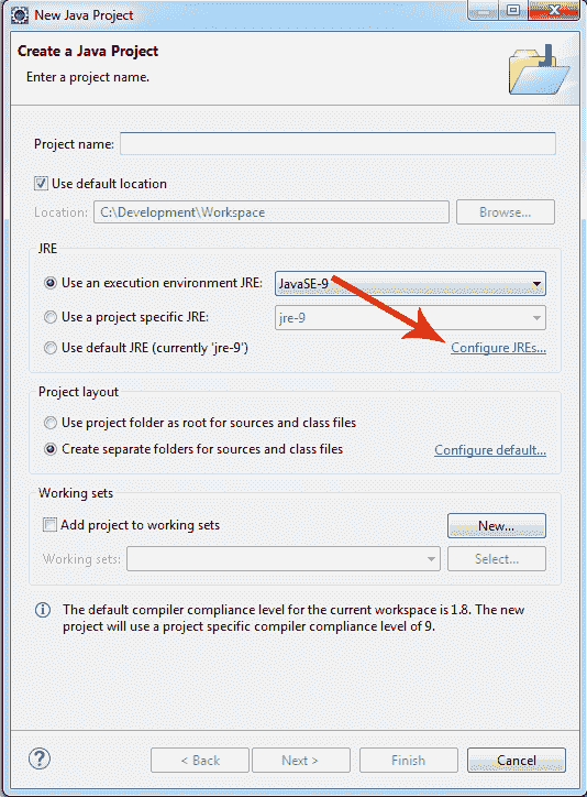 Eclipse new java project window