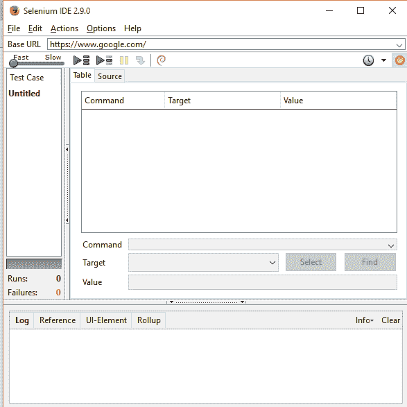Selenium IDE window