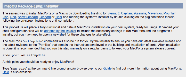 Macports Package Installation