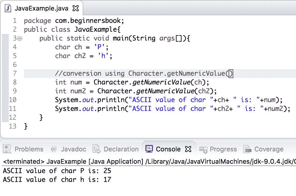 Java convert char to int example