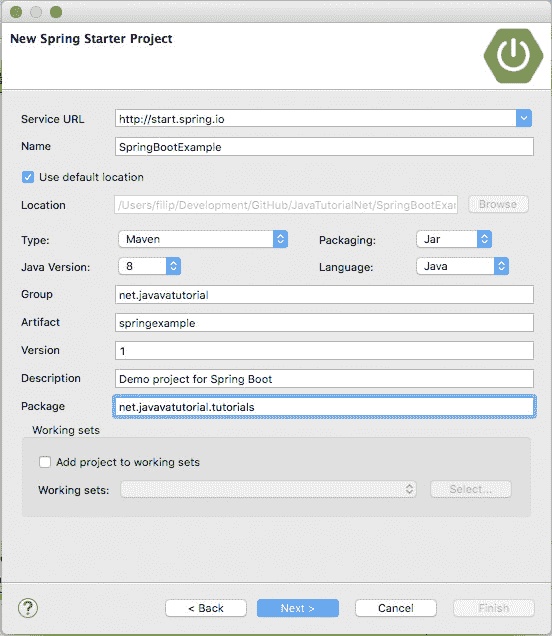 Spring starter project settings