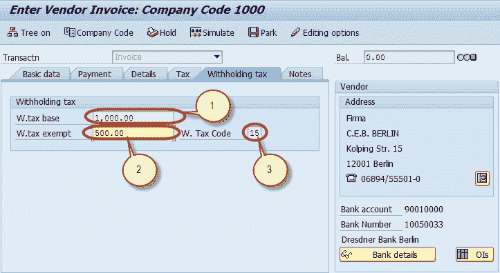 Withholding Tax in SAP during Vendor Invoice & Payment Posting