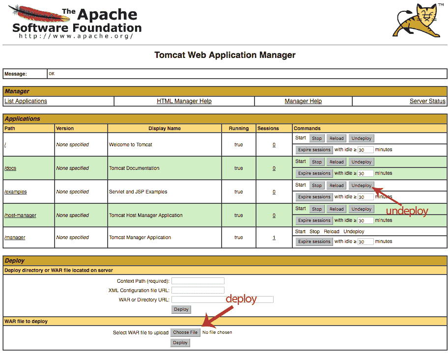 Deploy and undeploy applications using Tomcat manager