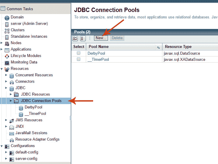 Glassfish create new JDBC pool