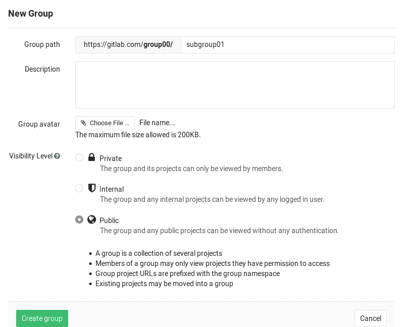 Subgroups page