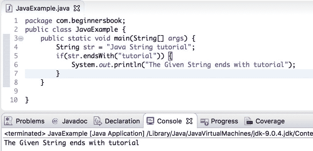 Java String endsWith() method example