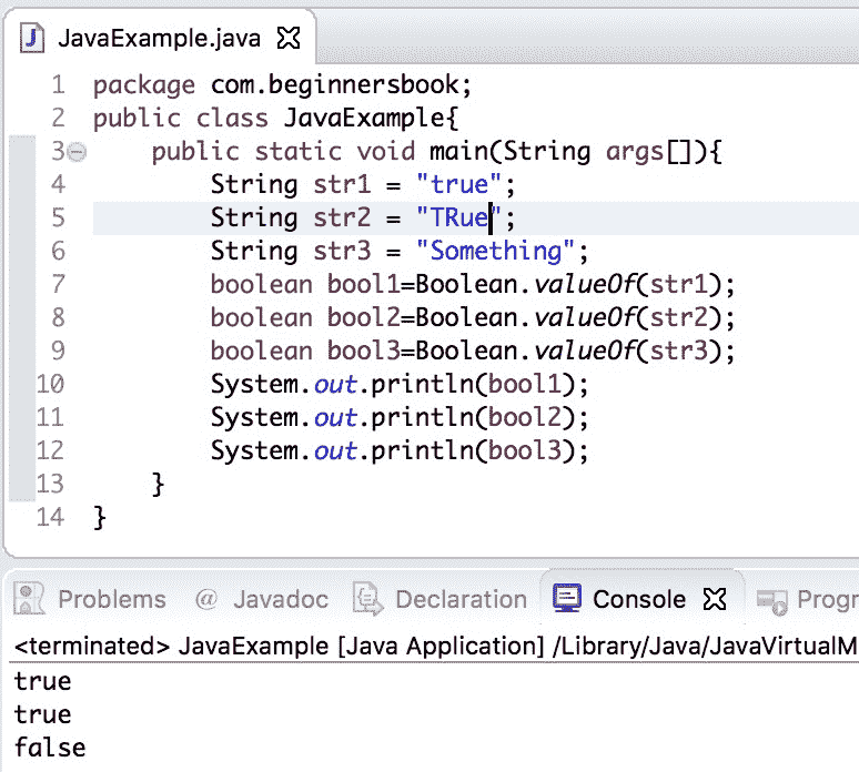 Java String to boolean example