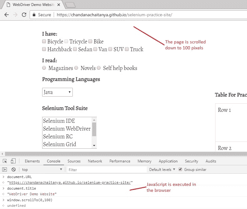 Executing JavaScript in browser