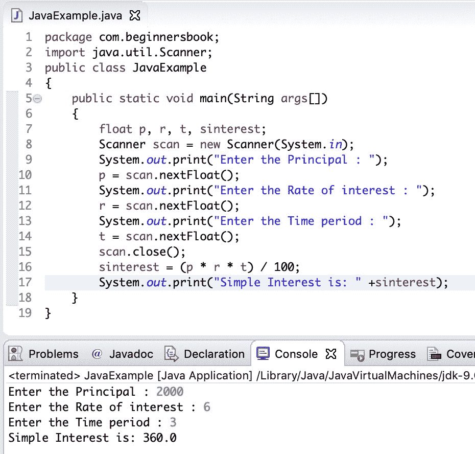 Java Program to calculate simple interest