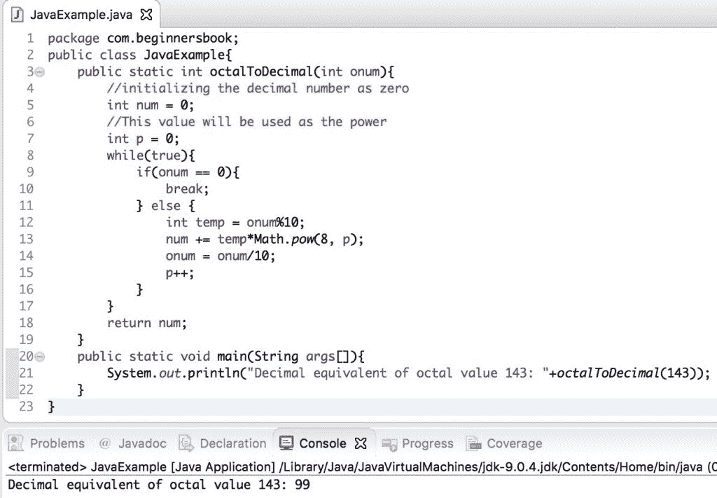 Java octal to decimal conversion custom logic