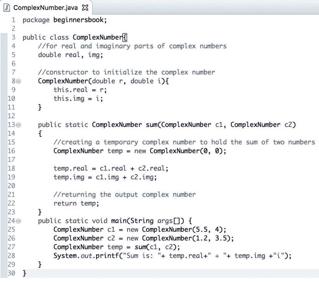 Java Program to add two complex numbers in Eclipse IDE