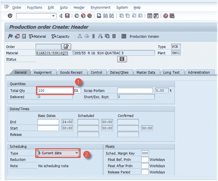 Production Order in SAP: CO01, MD16, CO02, CO15