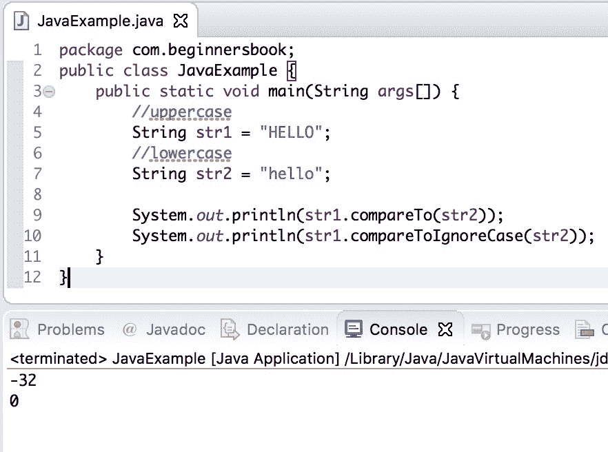 Java String compareToIgnoreCase method example