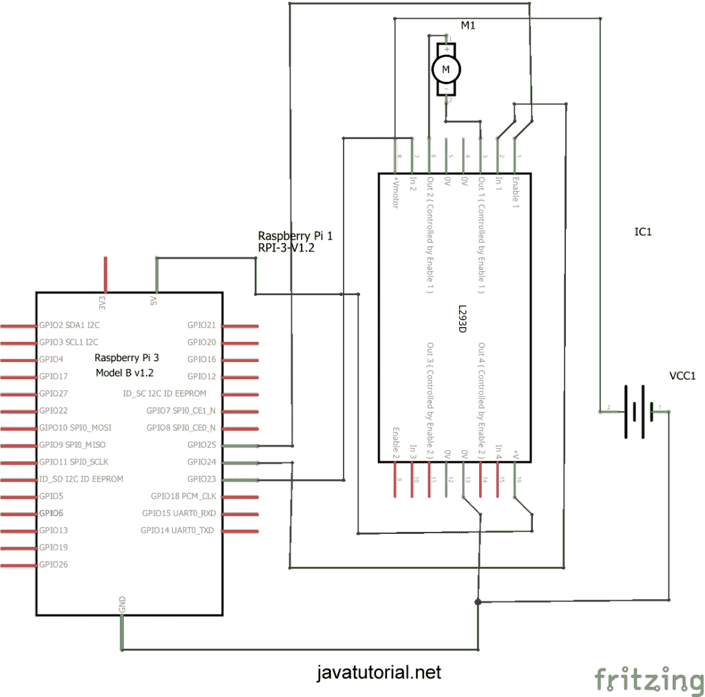 Raspberry Pi and L293D one motor schematic