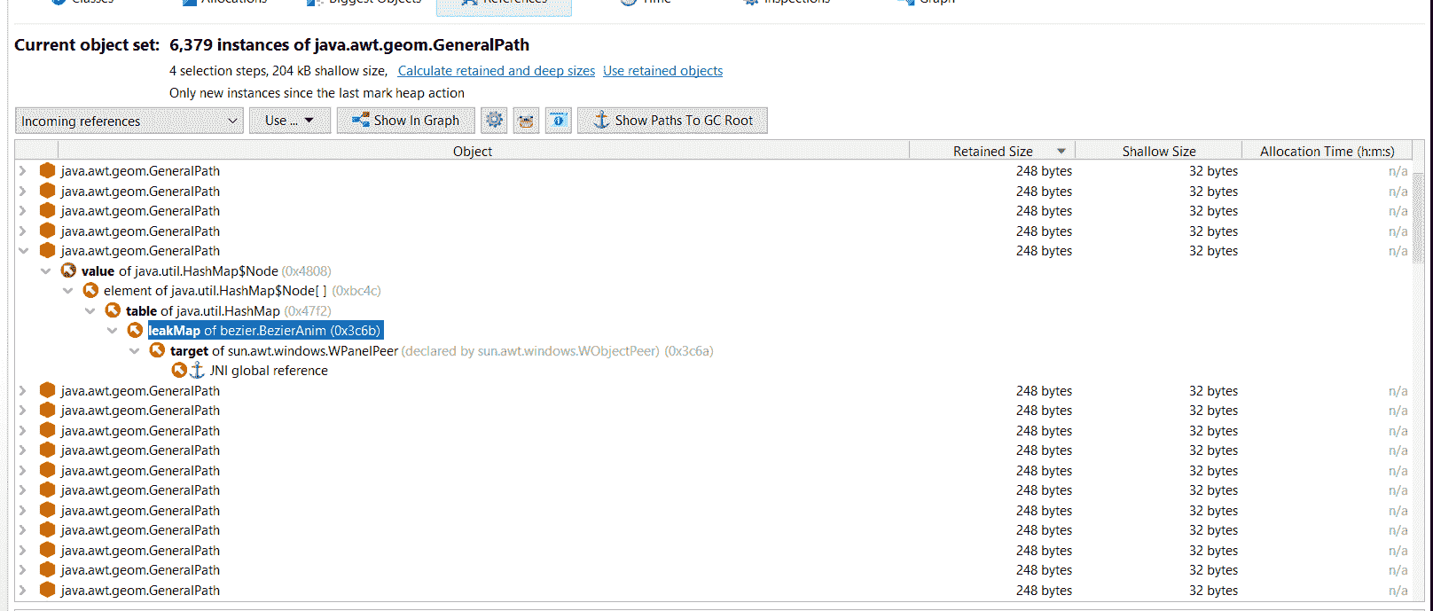 Show paths to GC Root JProfiler