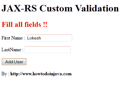 JAX-RS + Ajax Validation example