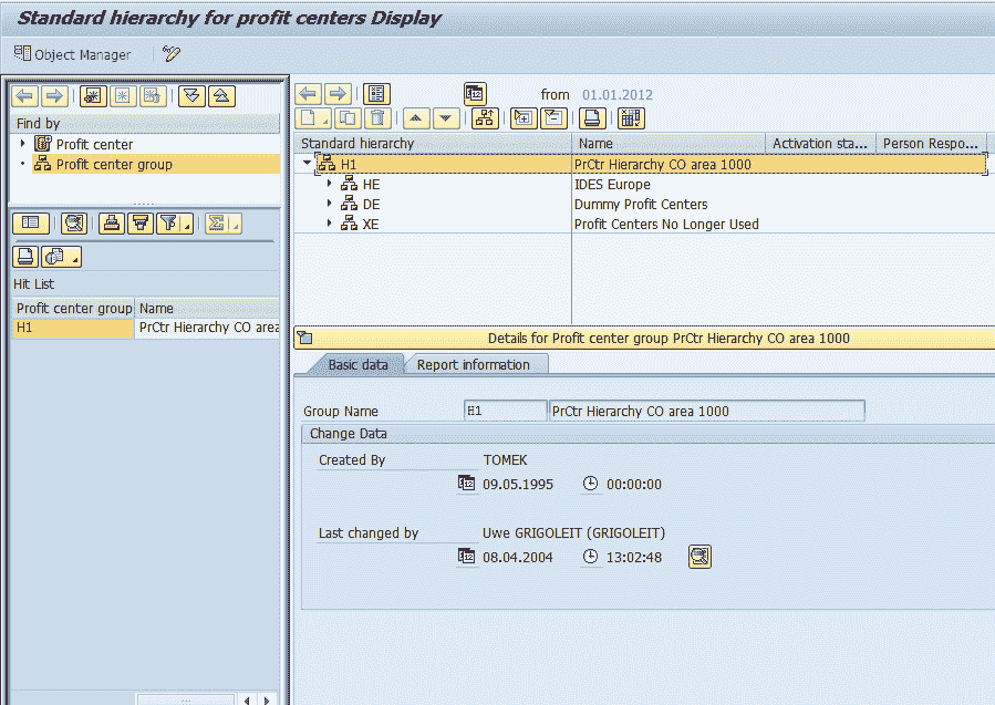 Creation Of Profit Center using Standard Hierarchy in SAP