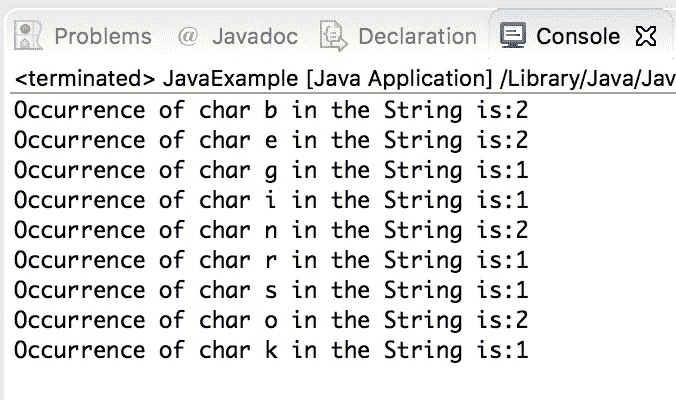 Java program to find the occurrence of a character in a string