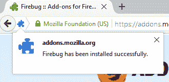 Firebug installed successfully