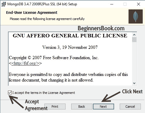 Accept the MongoDB user Agreement