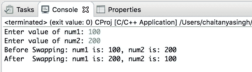 C Program to swap two numbers using pointers
