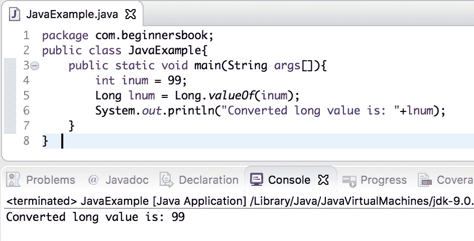 Java int to long conversion using valueOf() method of Long class