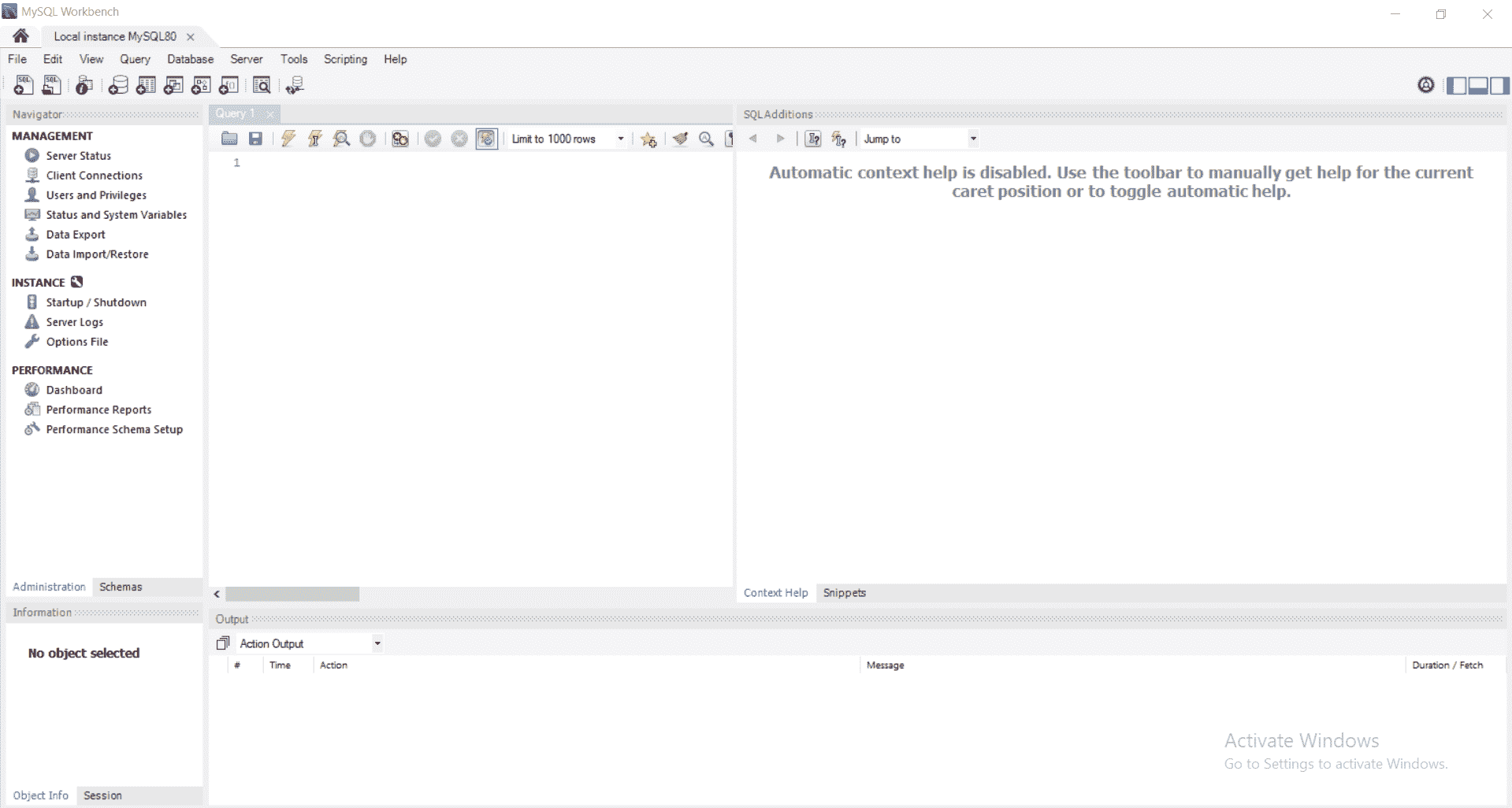 MySQL workbench interface
