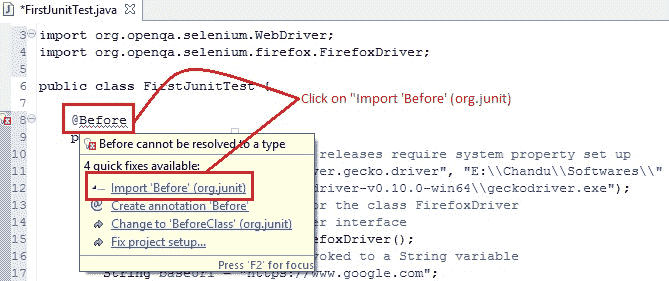 JUnit import packages